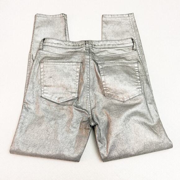 Zara Silver Metallic Gray Silver Denim Skinny Zip Up Jeans Size 8 - Picture 7 of 8